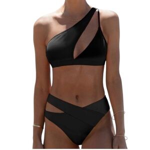 Popvil One Shoulder Front Cutout Bikini Set Sz M NWT & Bag